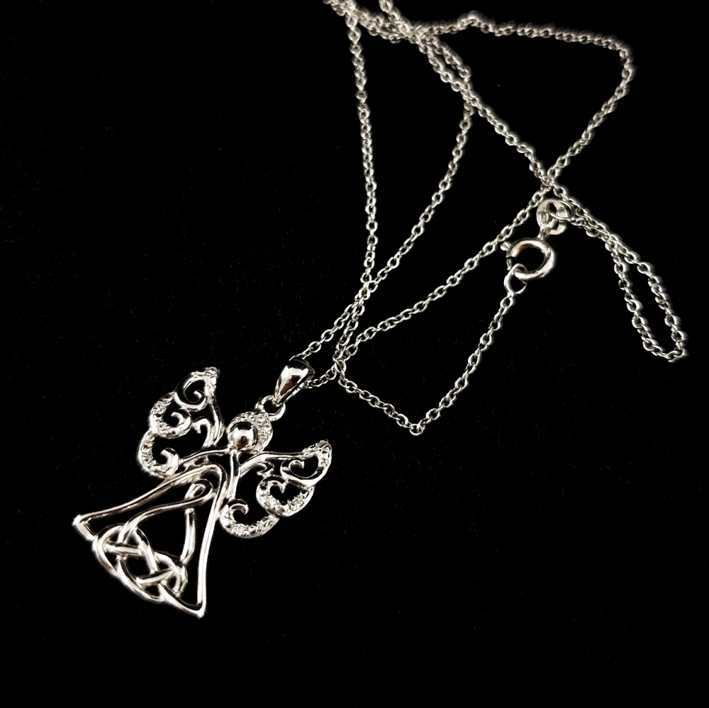 925 Sterling Silver Angel pendant necklace dainty layer necklace fine chain